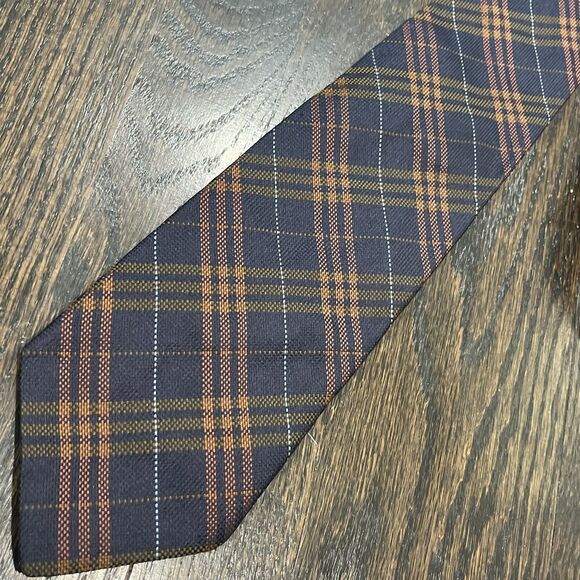 Breuer Necktie Mens Plaid Blue Brown Silk Hand Made Designer France Preppy - Picture 1 of 6